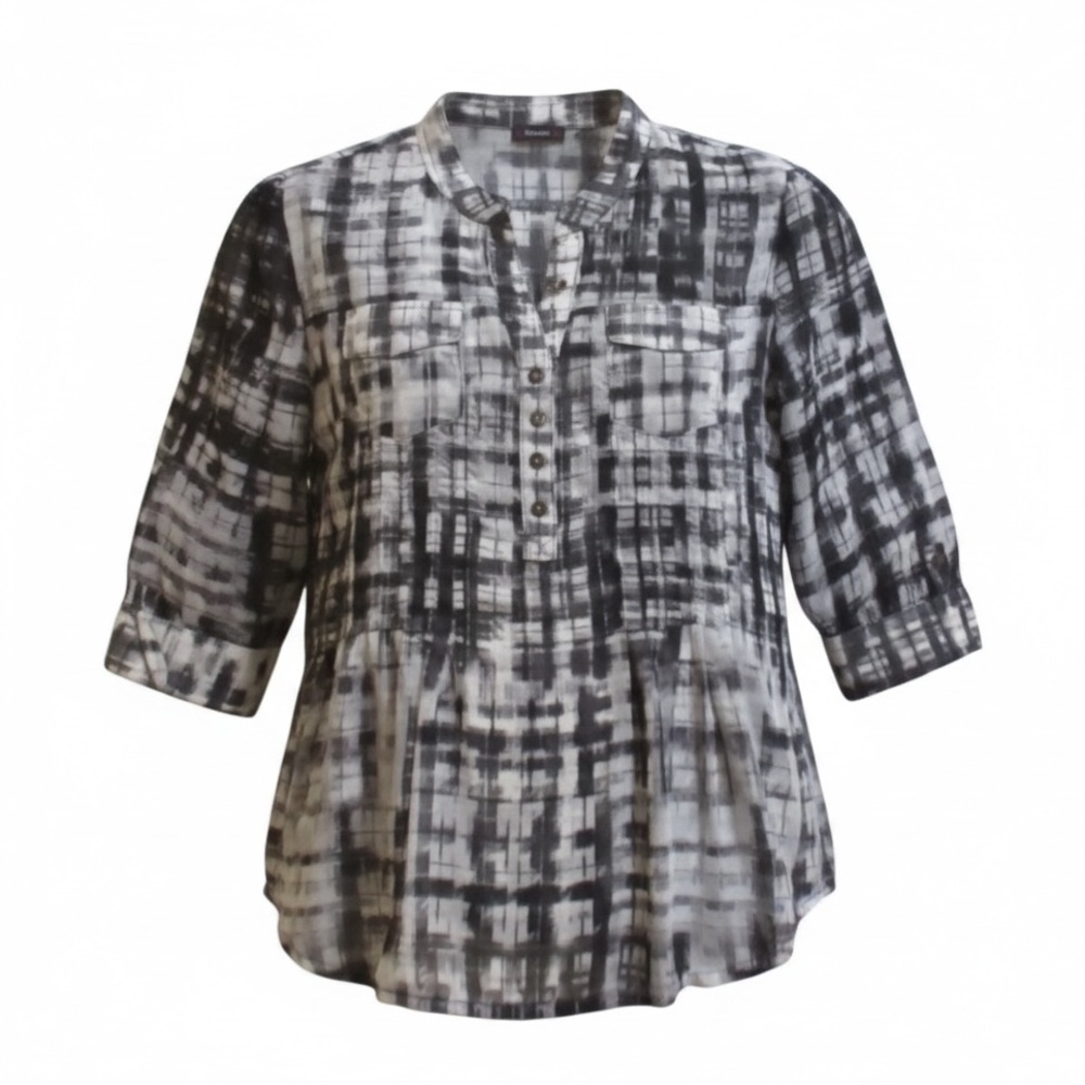 Cocomo Black and White Abstract Plaid Sheer Blouse Women’s Size XL